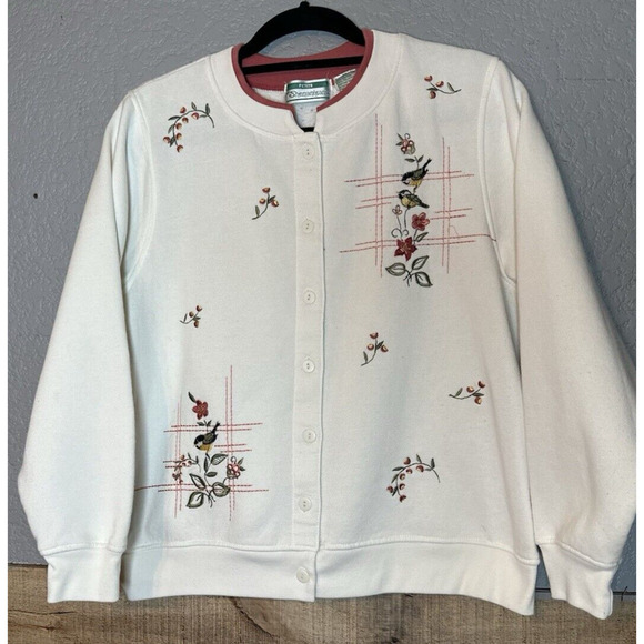 VINTAGE x SHENANIGANS Cardigan Sweater Womens Sz L Embroidered Birds Cottagecore - Picture 6 of 16